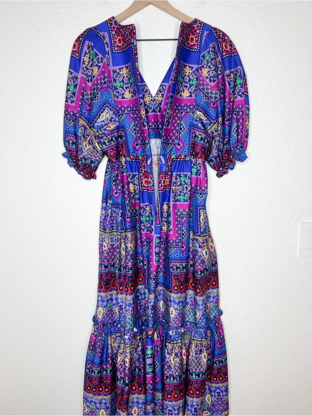 Hunter Bell Palmer Dress Multicolor Print Midi Maxi Puff Sleeve size Small - Picture 7 of 8
